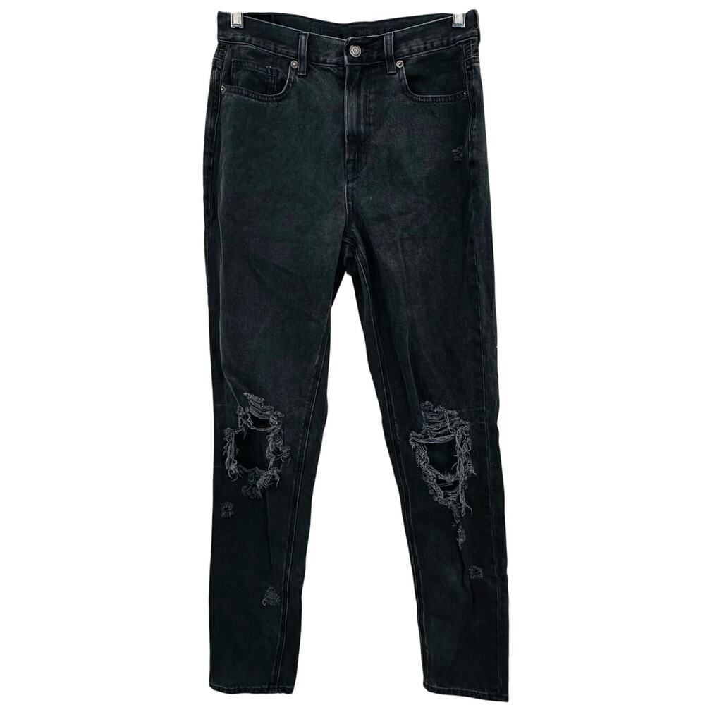 American Eagle Black Distressed Destroyed Jeans Womens 4 X-Long Tall Stretch